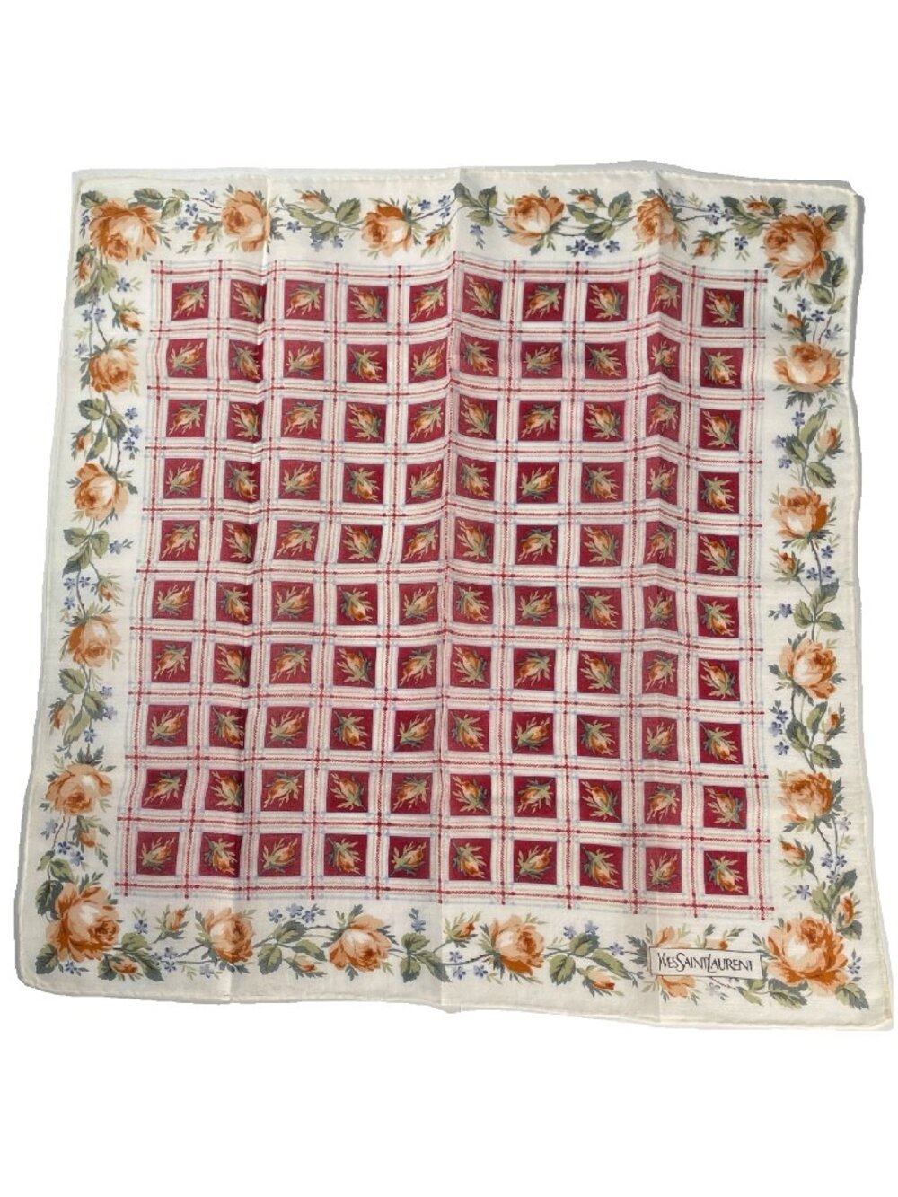 Vintage Yves Saint Laurent Floral Cotton Handkerchief Scarf